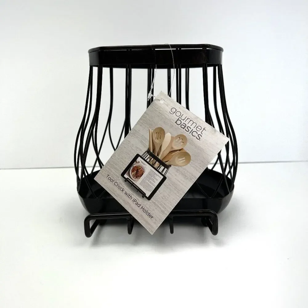 Metal Kitchen Utensil Crock with Phone/Tablet Holder - NWT